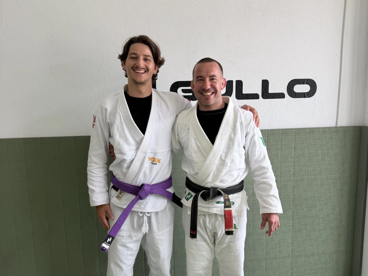 Maik in a gi with his Jiu-Jitsu coach